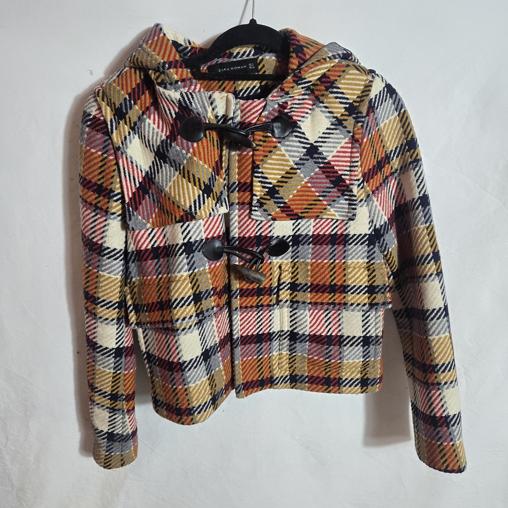 ZARA Woman Plaid Toggle Coat with Hood – Women’s S